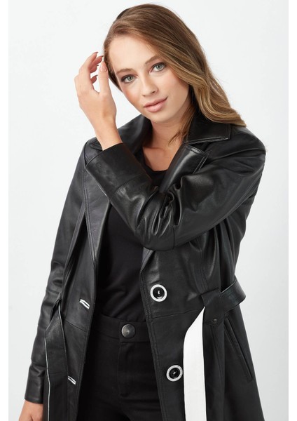 Rita Hakiki Deri Kadın Pardesü Siyah indirimleri