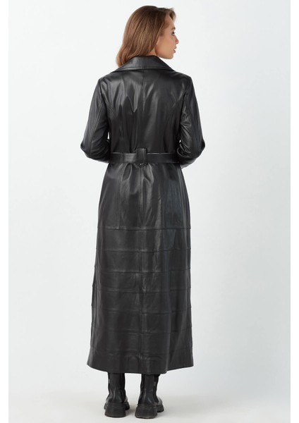 Rita Hakiki Deri Kadın Pardesü Siyah