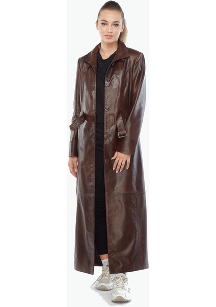 Hakiki Deri Kadın Pardesü Kahve modelleri