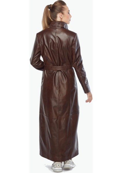 Hakiki Deri Kadın Pardesü Kahve