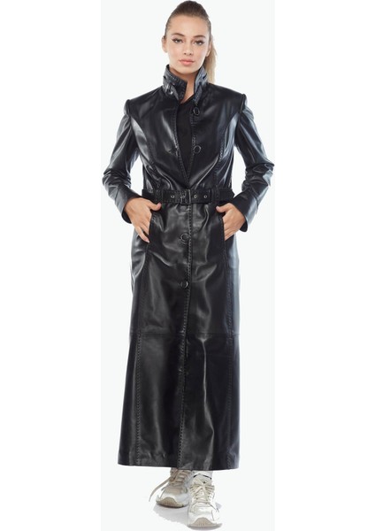 Hakiki Deri Kadın Pardesü Siyah modelleri