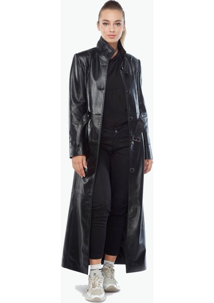 Hakiki Deri Kadın Pardesü Siyah fırsatları