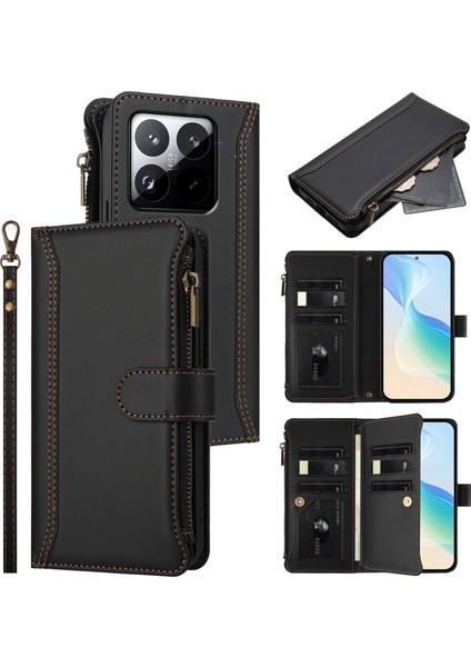 Xiaomi 15T Deri Kılıf 9 Kart Yuvası Fermuarlı Cüzdan Standlı Telefon Kılıfı ve Bilek Kayışı (Yurt Dışından) modelleri