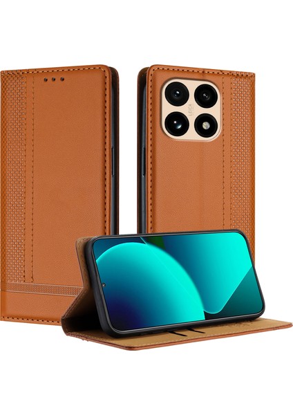 Xiaomi 15T Deri Standlı Telefon Kılıfı ve Kart Yuvaları (Yurt Dışından)
