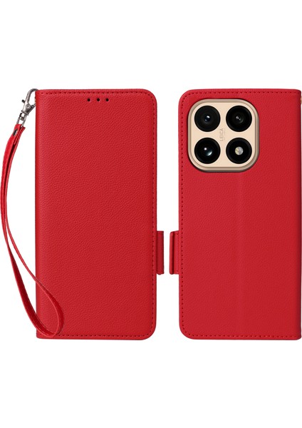 Xiaomi 15T Litchi Doku Cüzdan Deri Telefon Kılıfı ve Bilek Kayışı (Yurt Dışından)