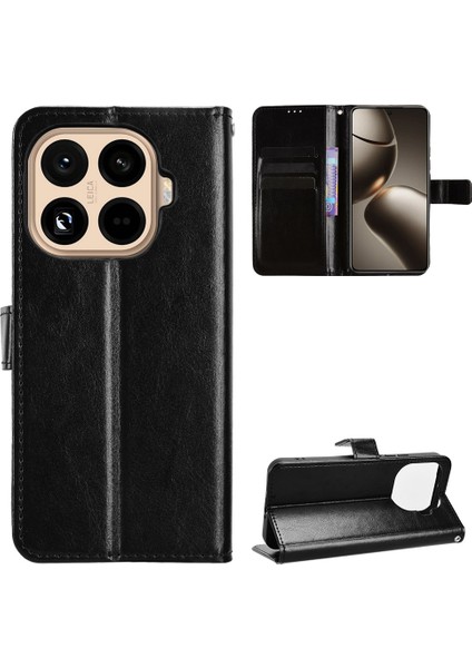 Xiaomi 15T Pro Pu Deri Crazy Horse Doku Telefon Cüzdan Kılıfı ve Kayışı (Yurt Dışından)