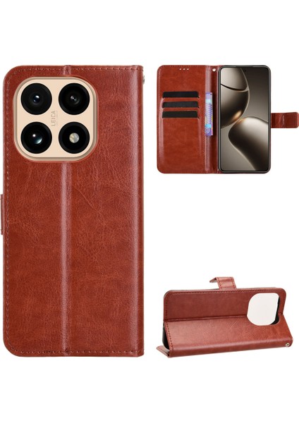 Xiaomi 15T Pu Deri Crazy Horse Doku Telefon Cüzdan Kılıfı ve Kayışı (Yurt Dışından)