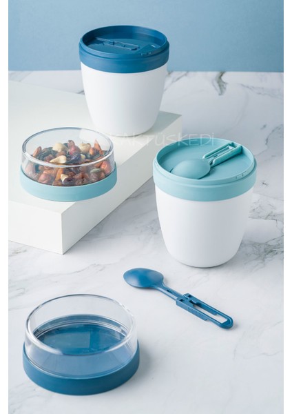 2'li Set Taşınabilir Kaşıklı Yoğurt Kabı - 700 ml Pratik Yemek Saklama ve Müsli Kabı 7176461 fiyatları