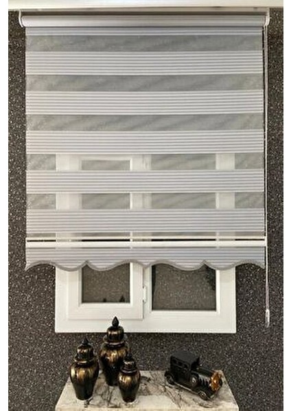 Plisei Stor Zebra Perde Etek Dilimli (Gri)