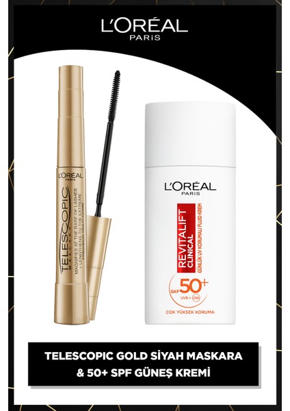 L'oreal Paris Telescopic Maskara & Revitalift Clinical Spf 50 Günlük Yüksek Uv Korumalı Yüz Güneş Kremi 50ML