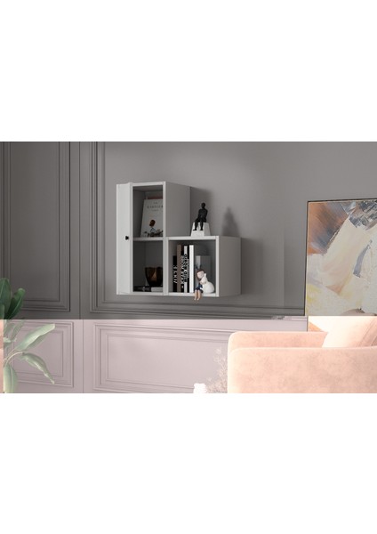 Kitaplikli Dolapli Duvar Rafi Beyaz 70 cm DVR-1048-Ç fiyatları