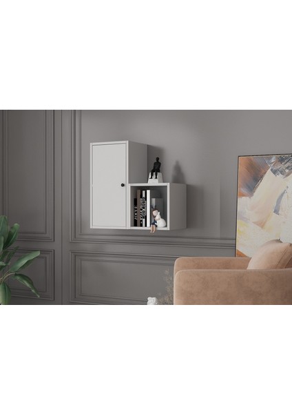 Kitaplikli Dolapli Duvar Rafi Beyaz 70 cm DVR-1048-Ç modelleri