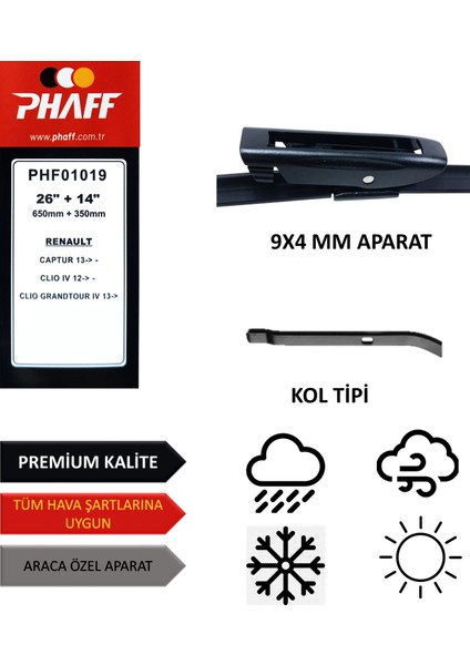 Renault Captur (2013-2015) Ön Silecek Süpürgesi 650MM + 350MM fiyatları