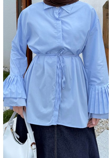 Piliseli Uzun Gömlek Mavi modelleri