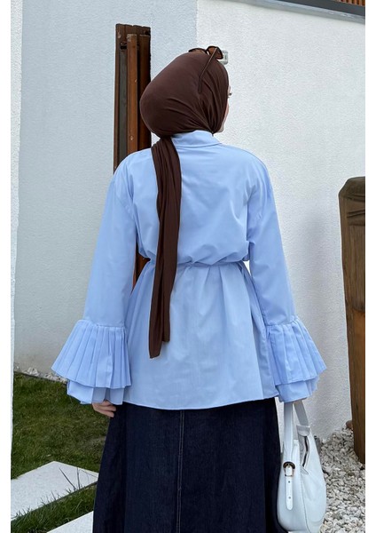 Piliseli Uzun Gömlek Mavi fırsatları