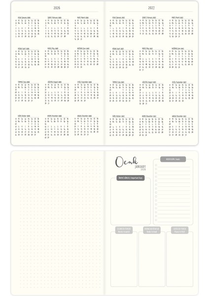 2026 Yılı A5 Keten Haftalık Ajanda 15X21 cm - 12 Aylık Tarçın modelleri