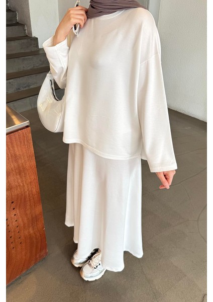 Kristal Kloş Etekli Tesettür Beyaz modelleri