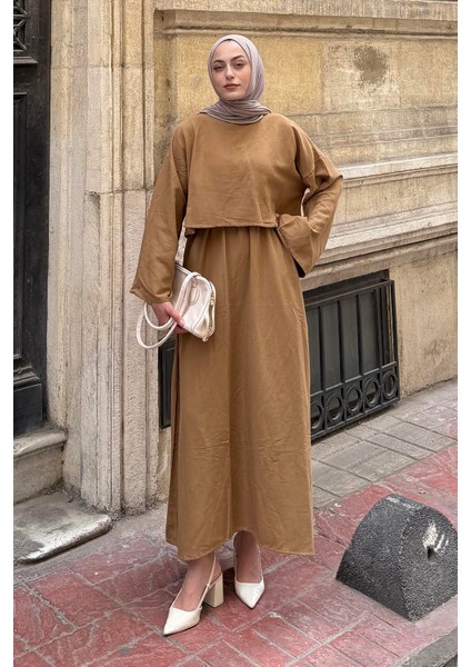 Etekli Tesettür Takım Camel