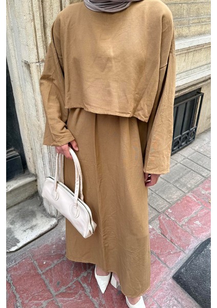Etekli Tesettür Takım Camel modelleri