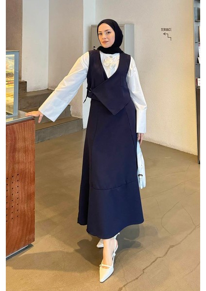 Crop Yelek-Etekli Ikili Takım Lacivert