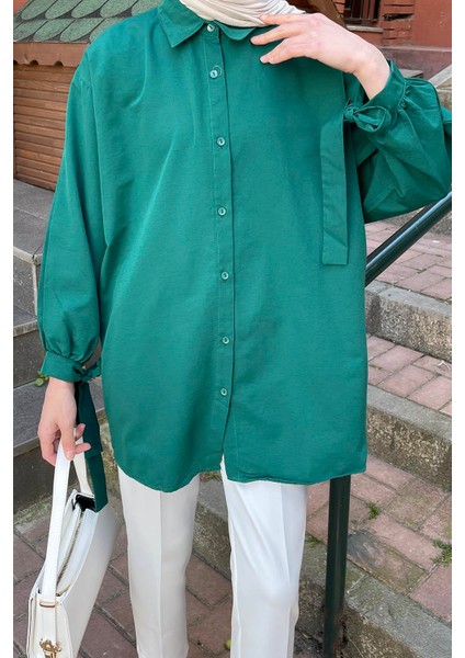 Kol Detaylı Gömlek oversize Gömlek Zümrüt Yeşili modelleri