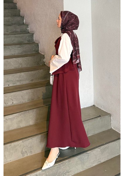 Düğmeli Etek-Yelek Tesettür Ikili Takım Bordo fiyatları