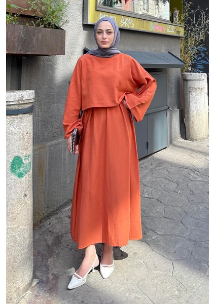 Etekli Tesettür Takım Kiremit