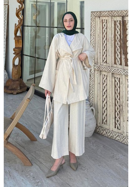 Kimono Tesettür Takım Bej