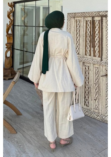 Kimono Tesettür Takım Bej modelleri