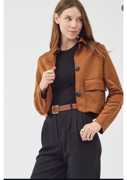 Kadın Süet Cepli Kısa Ceket