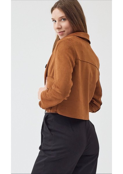 Kadın Süet Cepli Kısa Ceket modelleri