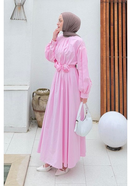 Pileli Poplin Elbise Şeker Pembesi fiyatları