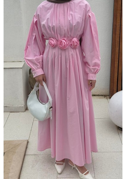 Pileli Poplin Elbise Şeker Pembesi modelleri