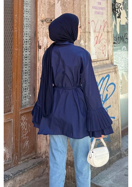 Piliseli Uzun Gömlek Lacivert modelleri