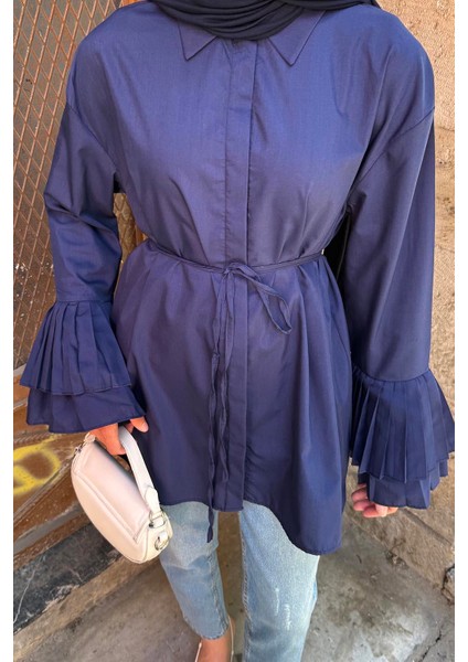 Piliseli Uzun Gömlek Lacivert fırsatları