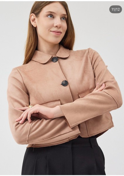 Kadın Süet Cepli Kısa Ceket