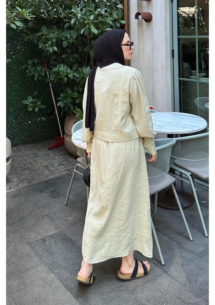 Etekli Tesettür Takım Küf Yeşili modelleri