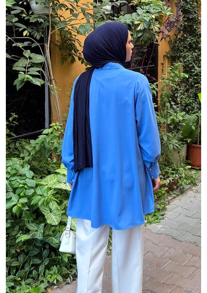 Gizli Düğme Detaylı Tesettür Tunik Indigo fırsatları