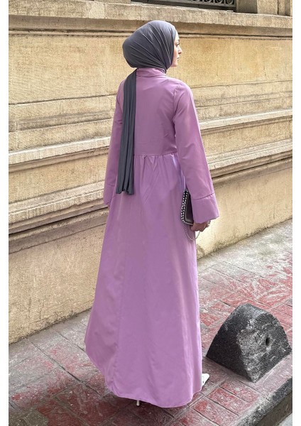 Ön Bağlama Detaylı Tesettür Elbise Mor modelleri