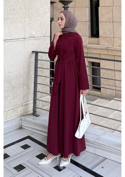 Ön Bağlama Detaylı Tesettür Elbise Bordo fiyatları