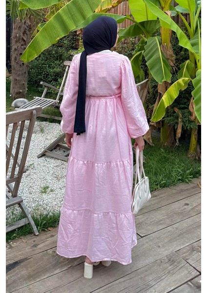 Bel Büzgülü Tesettür Elbise Pembe fırsatları