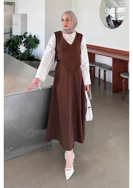 Crop Yelek-Etekli Ikili Takım Acı Kahverengi