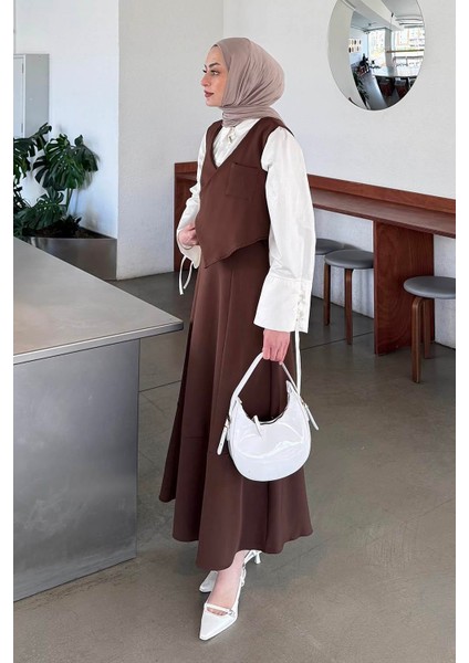 Crop Yelek-Etekli Ikili Takım Acı Kahverengi fiyatları