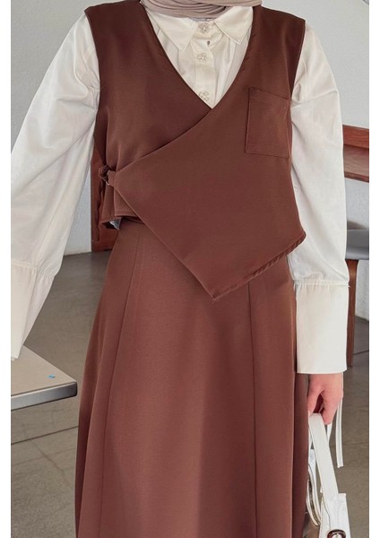 Crop Yelek-Etekli Ikili Takım Acı Kahverengi modelleri