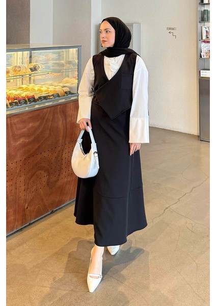 Crop Yelek-Etekli Ikili Takım Siyah