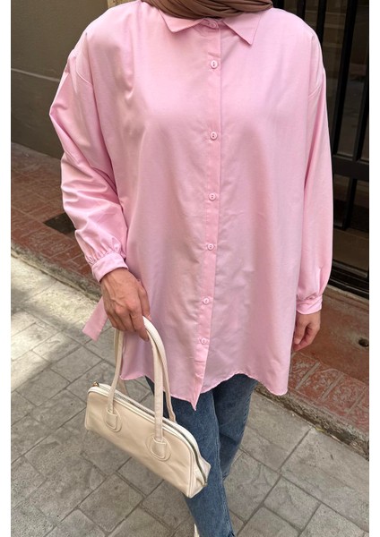 Kol Detaylı Gömlek oversize Gömlek Pembe modelleri