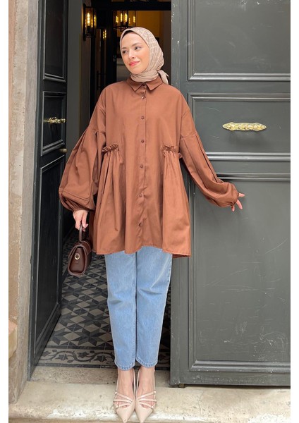 Lopez Balon Kol Tunik Acı Kahverengi