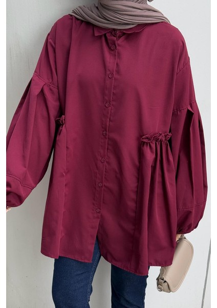 Lopez Balon Kol Tunik Bordo modelleri