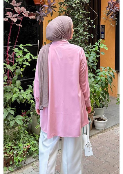 Gizli Düğme Detaylı Tesettür Tunik Pembe fırsatları