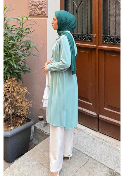 Bağlama Detaylı Uzun Tesettür Tunik Mint Yeşili fiyatları